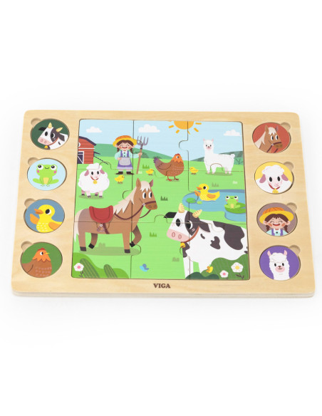Viga Drewniane Puzzle Odgadnij Po Cieniu - Farma Układanka 17 el.