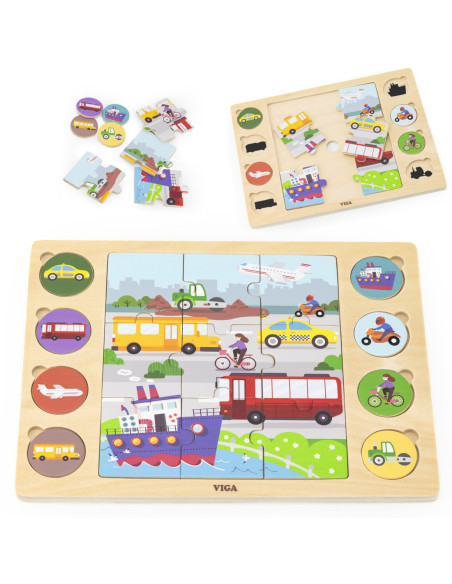 Viga Drewniane Puzzle Odgadnij po Cieniu  - Środki Transportu Układanka 17 el.
