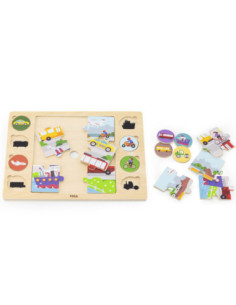 Viga Drewniane Puzzle Odgadnij po Cieniu  - Środki Transportu Układanka 17 el. 2
