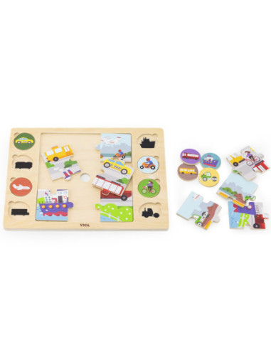 Viga Drewniane Puzzle Odgadnij po Cieniu  - Środki Transportu Układanka 17 el.