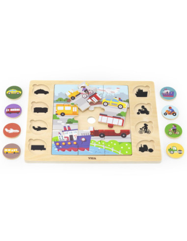 Viga Drewniane Puzzle Odgadnij po Cieniu  - Środki Transportu Układanka 17 el.