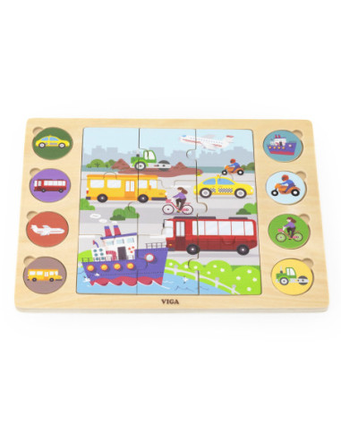 Viga Drewniane Puzzle Odgadnij po Cieniu  - Środki Transportu Układanka 17 el.
