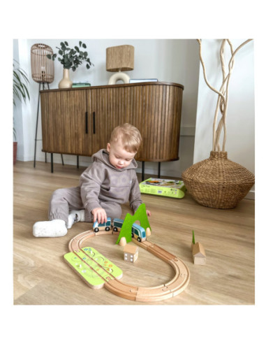 CLASSIC WORLD Zestaw Kolejka Tor Drewniany Pociąg + Sorter Kształtów 40 el.