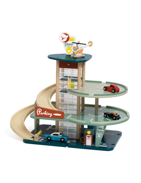 CLASSIC WORLD Wielopoziomowy Parking Auta Helikopter Dystybutor Myjnia + Akc.