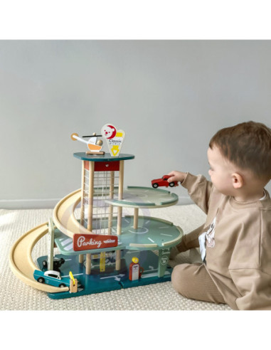 CLASSIC WORLD Wielopoziomowy Parking Auta Helikopter Dystybutor Myjnia + Akc.