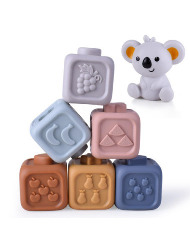 WOOPIE BABY Zestaw Edukacyjna Piramdka Klocki Sensoryczne 2w1 Gryzak Nauka Liczenia