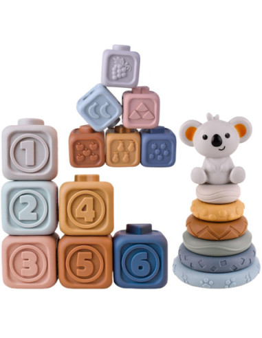WOOPIE BABY Zestaw Edukacyjny 3w1 Piramidka Klocki Gryzak