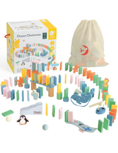 CLASSIC WORLD Drewniane Domino Tor Logiczny Przeszkód Układanka Montessori 100 el.