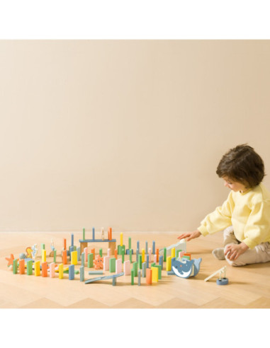 CLASSIC WORLD Drewniane Domino Tor Logiczny Przeszkód Układanka Montessori 100 el.