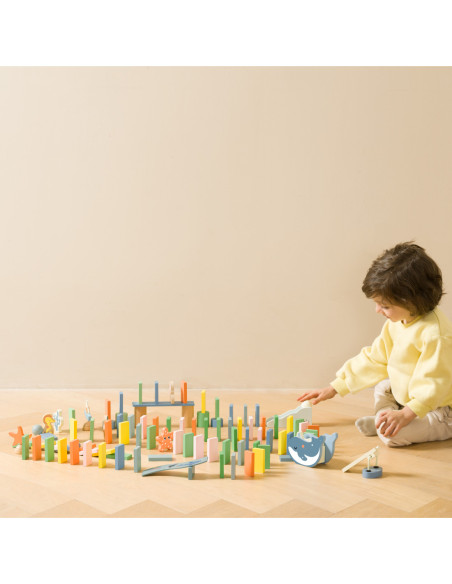 CLASSIC WORLD Drewniane Domino Tor Logiczny Przeszkód Układanka Montessori 100 el.