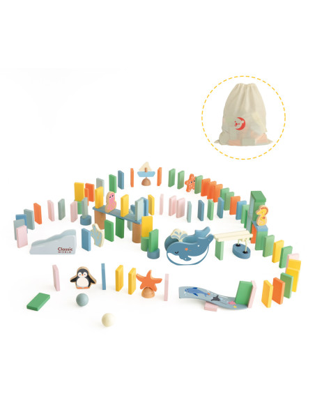 CLASSIC WORLD Drewniane Domino Tor Logiczny Przeszkód Układanka Montessori 100 el.