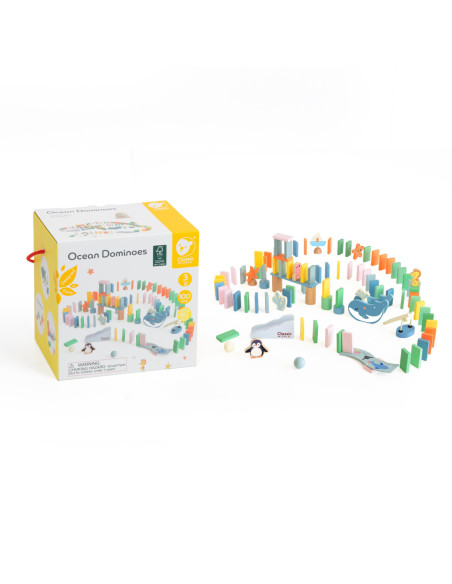 CLASSIC WORLD Drewniane Domino Tor Logiczny Przeszkód Układanka Montessori 100 el.