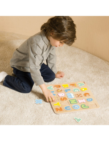 CLASSIC WORLD Drewniane Puzzle Montessori Układanka Nauka Alfabetu Liter Słów 27 el.