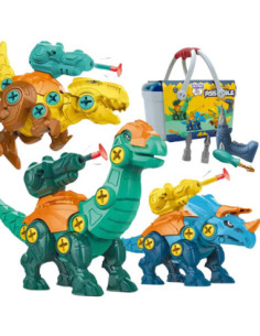 WOOPIE Zestaw Dinozaury do Skręcania 3 szt. Zestaw Konstrukcyjny w Pudełku + Wiertarka i Śrubokręt
