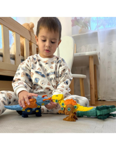 WOOPIE Zestaw Dinozaury do Skręcania 3 szt. Zestaw Konstrukcyjny w Pudełku + Wiertarka i Śrubokręt