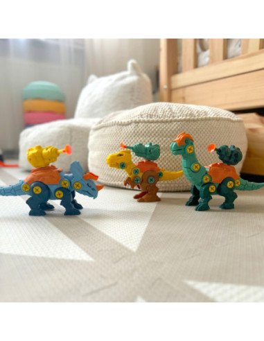 WOOPIE Zestaw Dinozaury do Skręcania 3 szt. Zestaw Konstrukcyjny w Pudełku + Wiertarka i Śrubokręt