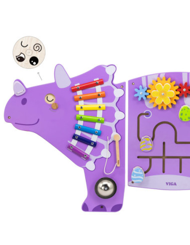 VIGA Drewniana Tablica Sensoryczna-Manipulacyjna EDU Triceratops