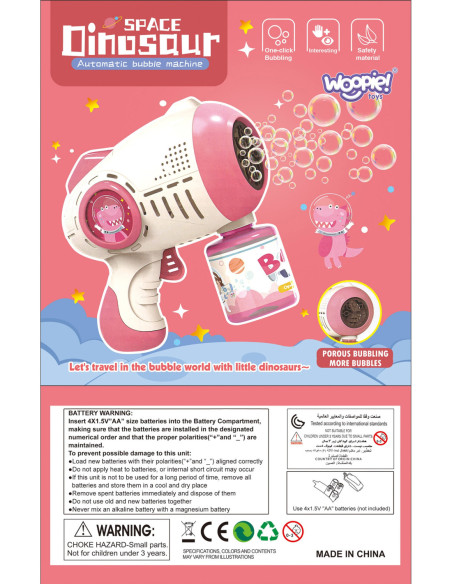 WOOPIE Pistolet do Robienia Baniek Mydlanych Dino Niebieski