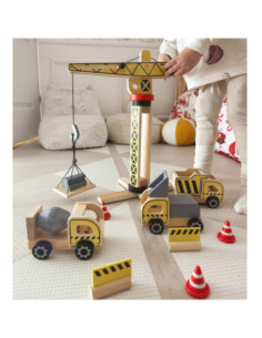 WOOPIE GREEN Drewniany Plac Budowy 5w1 Ruchomy Dźwig XXL Pojazdy Budowlane 13 el. 2