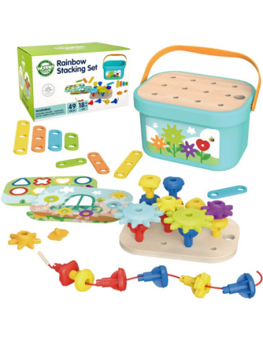 WOOPIE GREEN Układanka Montessori Kołki w Pudełku Stosy Nawlekanka