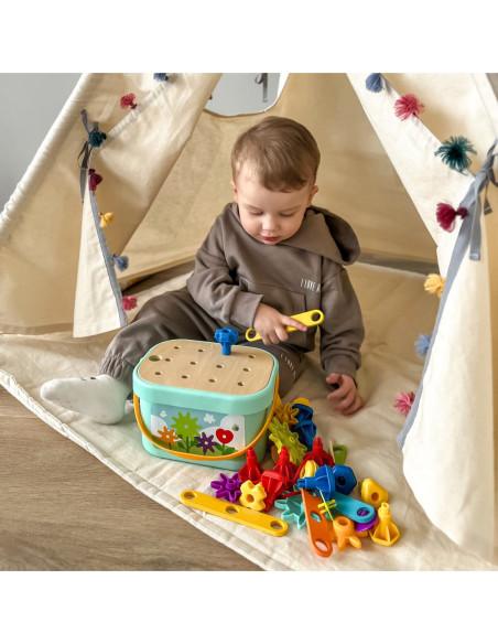 WOOPIE GREEN Układanka Montessori Kołki w Pudełku Stosy Nawlekanka