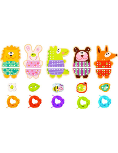 WOOPIE GREEN Edukacyjna Drewniana Sznurowanka Zwierzątka do Nawlekania