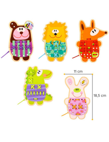 WOOPIE GREEN Edukacyjna Drewniana Sznurowanka Zwierzątka do Nawlekania