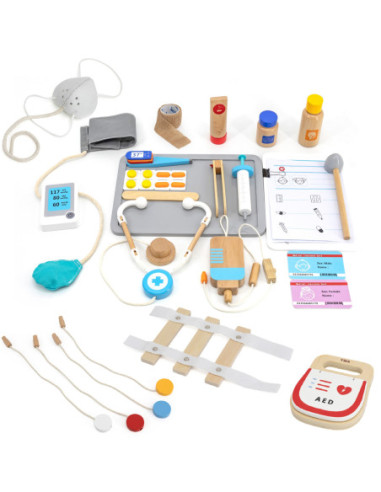 VIGA Duży Drewniany Ambulans Super Karetka Zestaw z Akcesoriami