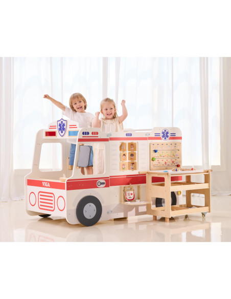 VIGA Duży Drewniany Ambulans Super Karetka Zestaw z Akcesoriami