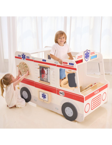 VIGA Duży Drewniany Ambulans Super Karetka Zestaw z Akcesoriami