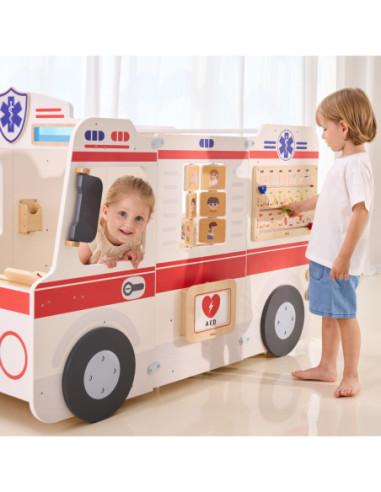 VIGA Duży Drewniany Ambulans Super Karetka Zestaw z Akcesoriami