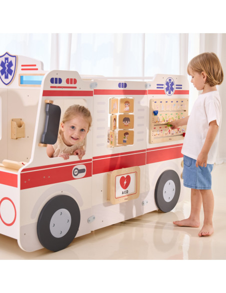 VIGA Duży Drewniany Ambulans Super Karetka Zestaw z Akcesoriami