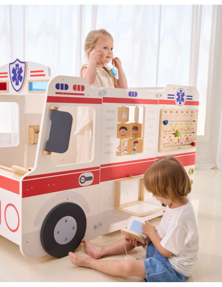 VIGA Duży Drewniany Ambulans Super Karetka Zestaw z Akcesoriami