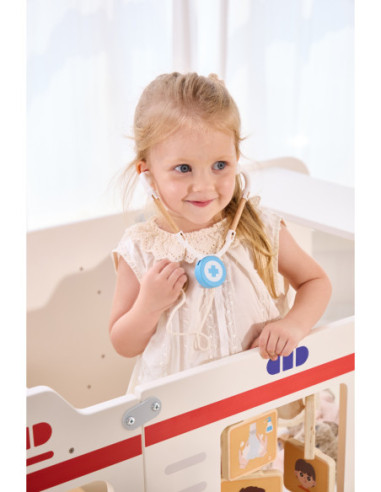 VIGA Duży Drewniany Ambulans Super Karetka Zestaw z Akcesoriami