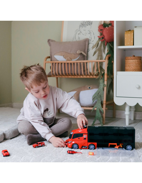 WOOPIE Zestaw Ciężarówka Transporter 3w1 Czerwony 11 el.