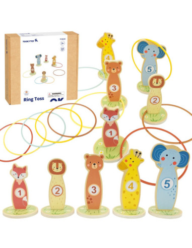 TOOKY TOY Rzut do Celu Drewniana Gra Zręcznościowa Obręcze 15 el.