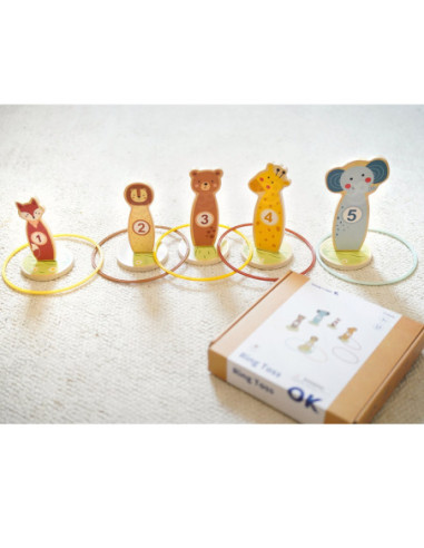 TOOKY TOY Rzut do Celu Drewniana Gra Zręcznościowa Obręcze 15 el.