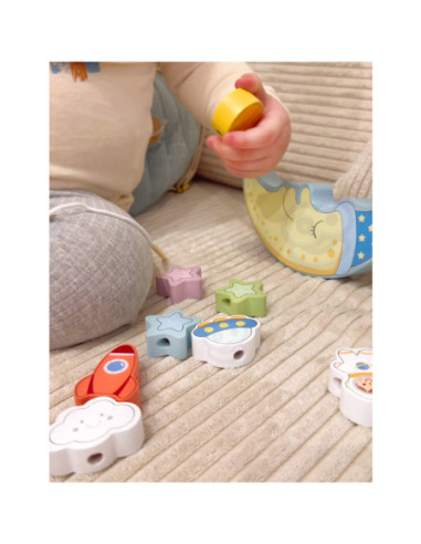 TOOKY TOY Śpiący Księżyc Balansująca Układanka Drewniana Nawlekanka Montessori