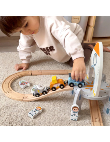 TOOKY TOY Drewniana Kosmiczna Kolejka Tor