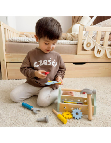 TOOKY TOY Drewniana Skrzynka z Narzędziami Zestaw 18 el.