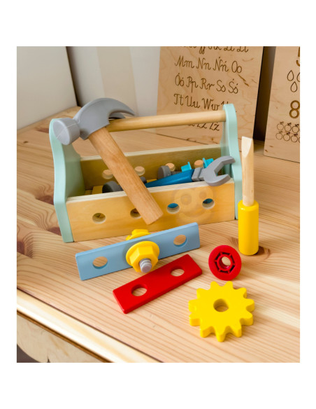 TOOKY TOY Drewniana Skrzynka z Narzędziami Zestaw 18 el.