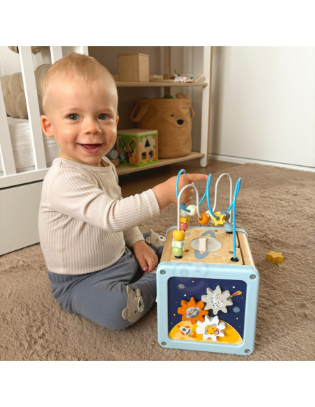 TOOKY TOY Drewniana Kostka Aktywności Kosmos Sorter Labirynt