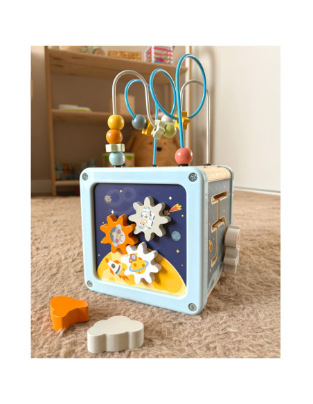 TOOKY TOY Drewniana Kostka Aktywności Kosmos Sorter Labirynt
