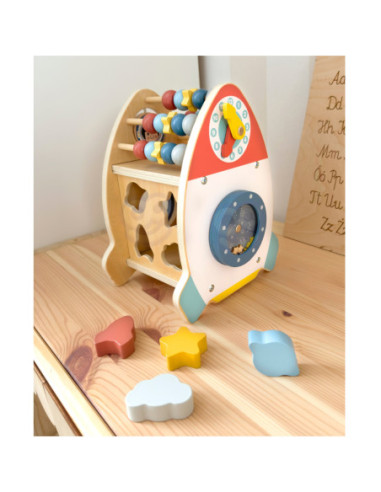 TOOKY TOY Kosmiczna Rakieta Aktywności Sorter Labirynt Drewniany