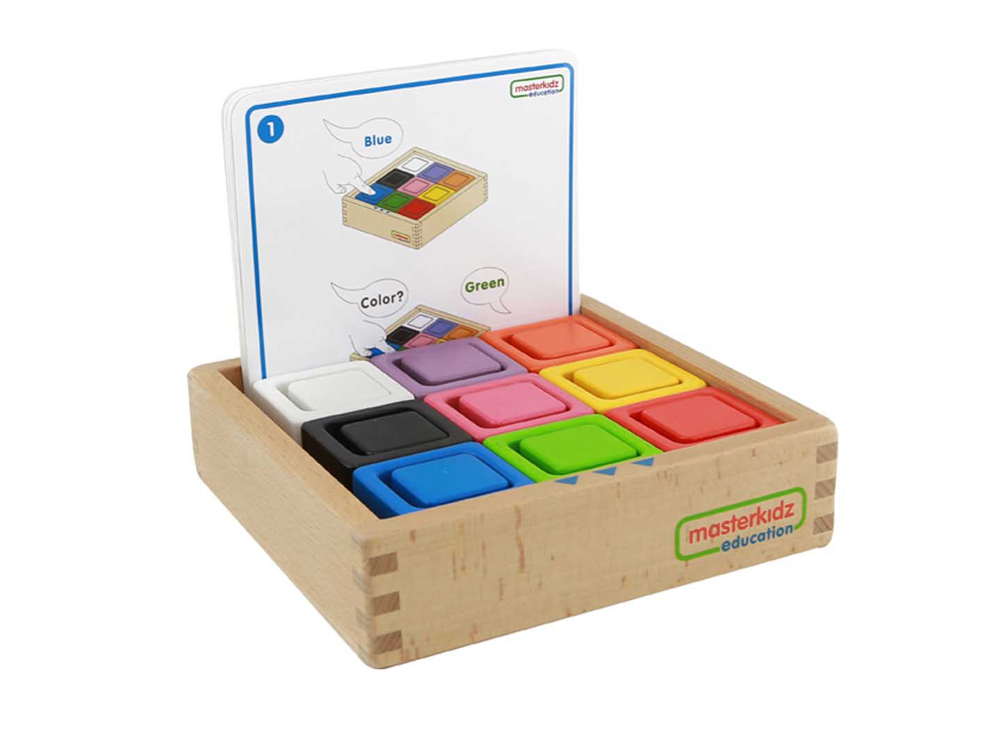 Kubeczki i klocki kwadratowe zabawka drewniana sorter kolorów montessori