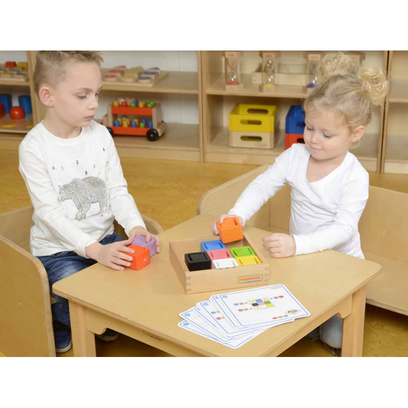 Kolorowe Kubeczki I Klocki Kwadratowe Zabawka Drewniana Sorter Kolorów Masterkidz Montessori