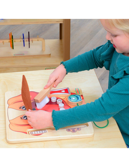 MASTERKIDZ Nauka Zdrowej Higieny Jamy Ustnej Pieska - Tablica Ścienna Edukacyjna Montessori