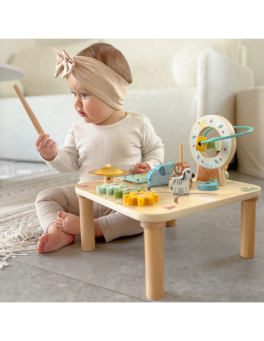 WOOPIE GREEN Drewniany Stolik Edukacyjny Muzyczny Labirynt Sensoryczny 5W1