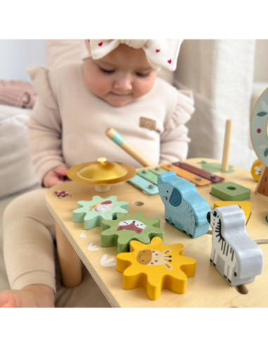 WOOPIE GREEN Drewniany Stolik Edukacyjny Muzyczny Labirynt Sensoryczny 5W1