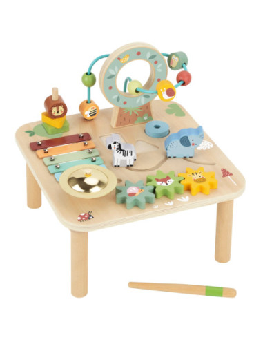 WOOPIE GREEN Drewniany Stolik Edukacyjny Muzyczny Labirynt Sensoryczny 5W1